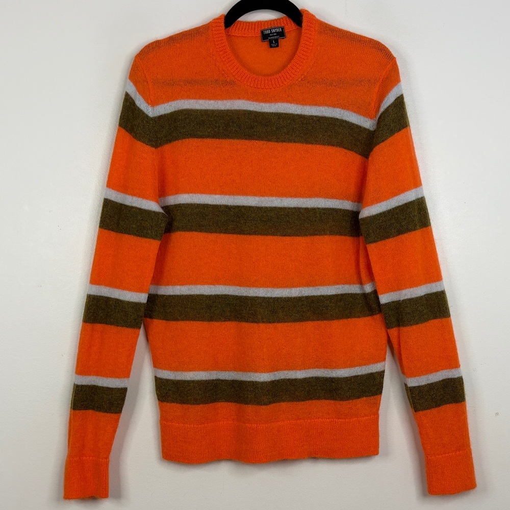 Todd Snyder Sweater Mens Large Orange Green Gray Stripe Kid Mohair Merino Wool